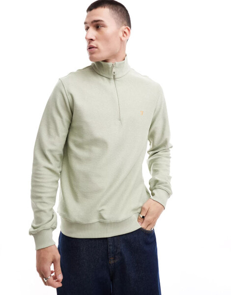 Farah twill half zip sweatshirt in green