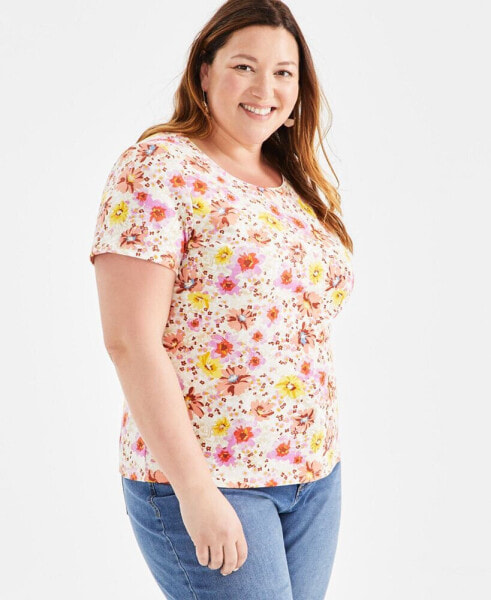 Plus Size Printed Scoop-Neck Top, Created for Macy's