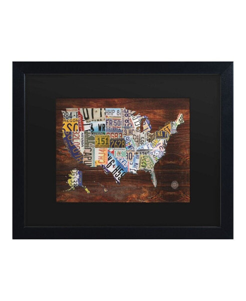 Masters Fine Art USA License Plate Map on Wood Matted Framed Art - 15" x 20"