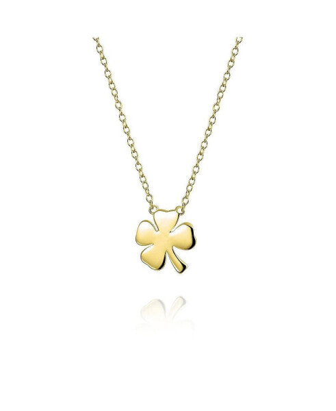 Irish Lucky Shamrock Good Luck Charm Four Leaf Clover Pendant Necklace For Women Yellow Gold Plated .925 Sterling Silver