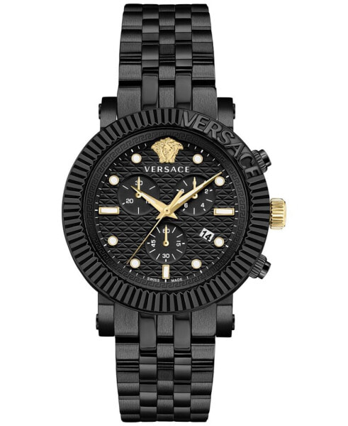 Men's Swiss Chronograph V-Chrono Black Ion Plated Bracelet Watch 45mm