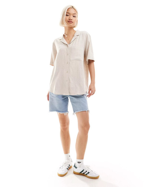 Weekday Mira linen mix short sleeve blouse in off-white