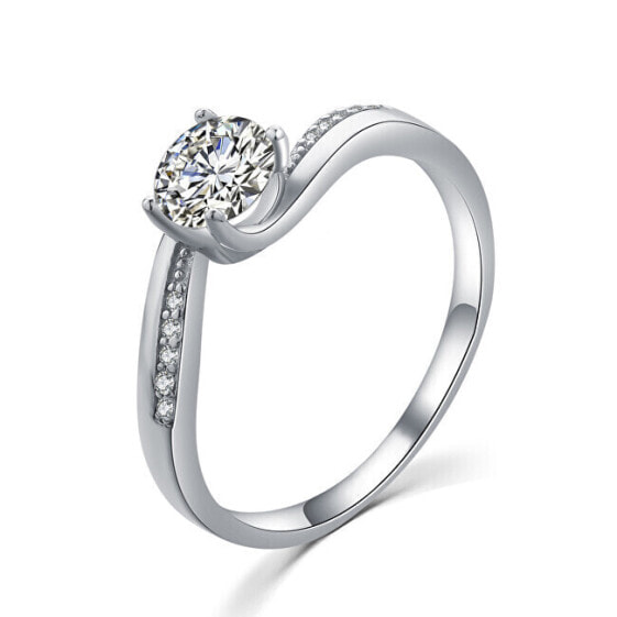 Elegant silver ring with clear zircons R00005