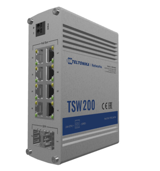 Teltonika TSW200, Unmanaged, Gigabit Ethernet (10/100/1000), Power over Ethernet (PoE), Rack mounting, Wall mountable