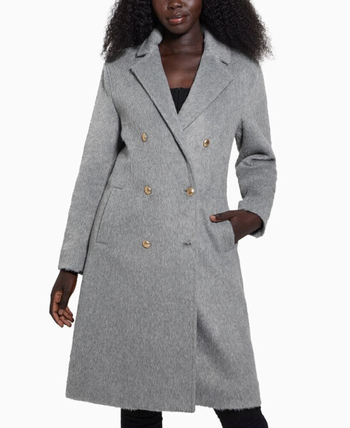 Women's Textured Double-Breasted Notched-Collar Coat