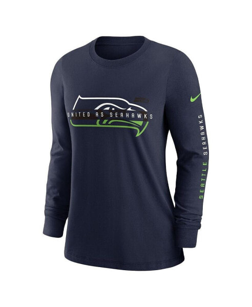 Women's College Navy Seattle Seahawks Prime Split Long Sleeve T-shirt