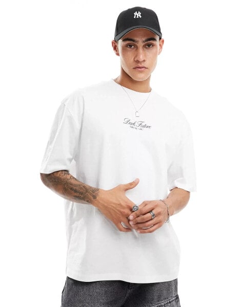 ASOS DESIGN oversized t-shirt in white with text chest print