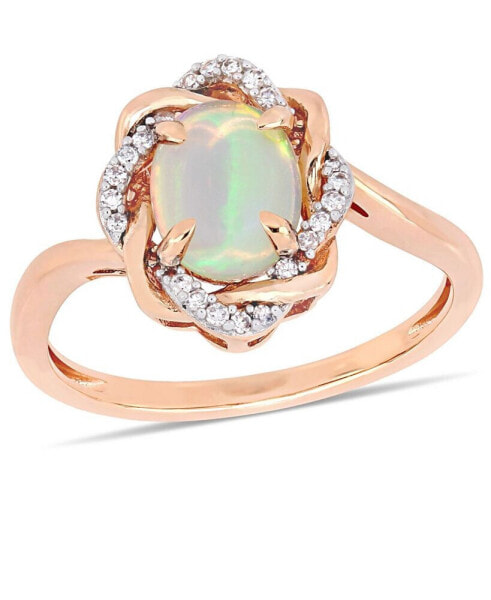 Blue Opal (3/4 ct.t.w.) and Diamond (1/10 ct.t.w.) Interlaced Halo Ring 10k Rose Gold