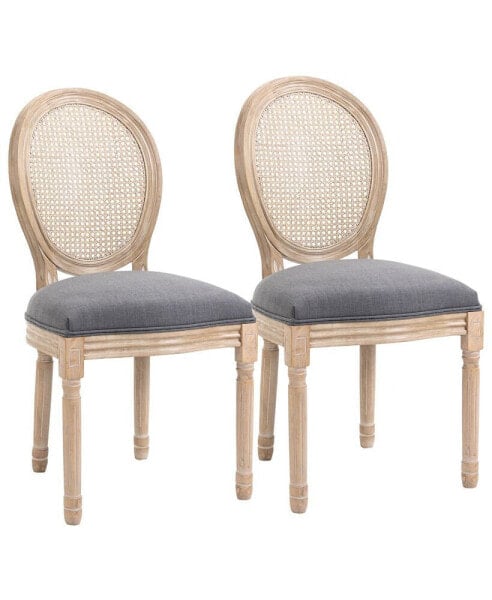 Стулья обеденные с обивкой HOMCOM French-Style Rattan 2 шт., серый