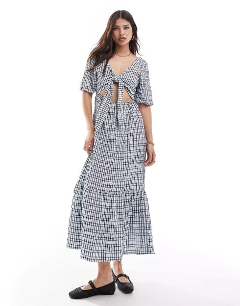 Brave Soul seersucker maxi dress in blue gingham print