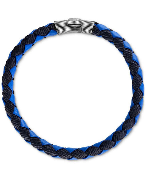 Blue Leather Woven Bracelet in Sterling Silver, Created for Macy's