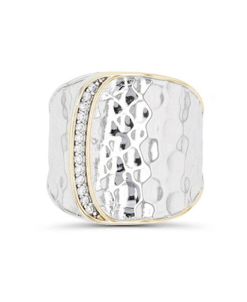 Cubic Zirconia Two Tone Hammered Overlapped Ring