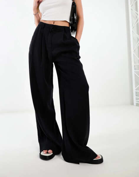 ASOS DESIGN casual wide leg trouser in black