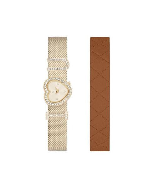 Women's Shiny Gold-Tone Bracelet Analog Watch 21mm with Interchangeable Leather Strap