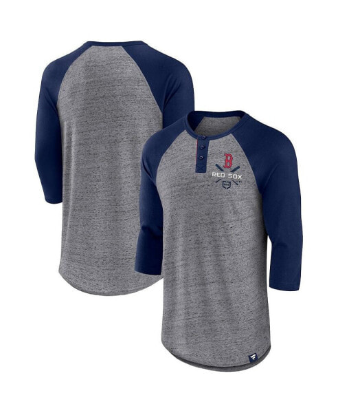 Men's Heathered Gray, Navy Boston Red Sox Iconic Above Heat Speckled Raglan Henley 3/4 Sleeve T-shirt