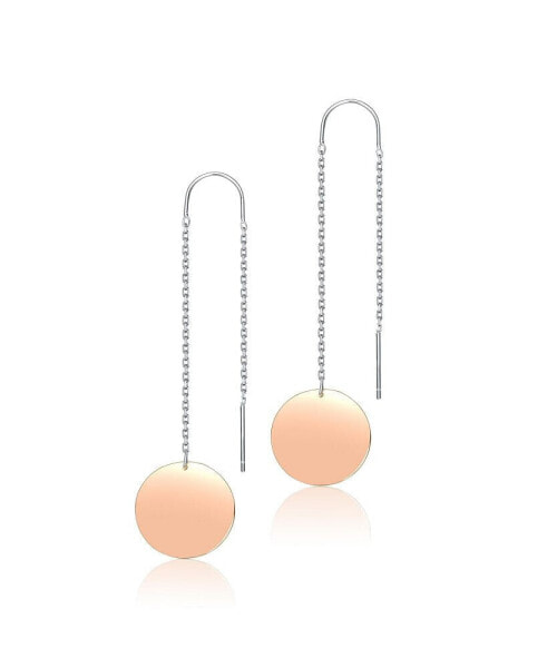Classy Sterling Silver with Round Rose Gold Plated Metals Dangling Earrings.