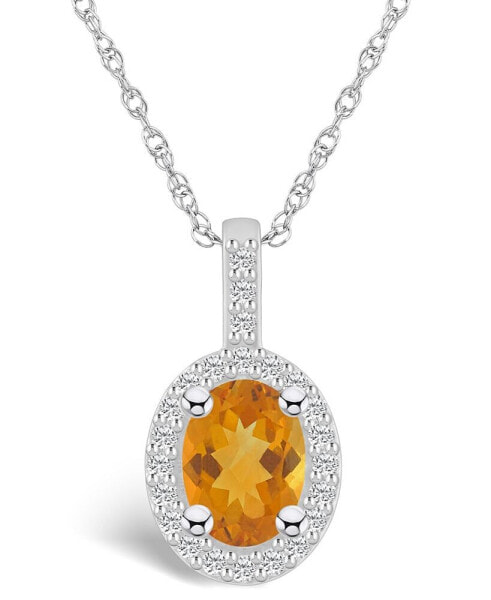 Citrine (1-1/5 Ct. T.W.) and Diamond (1/4 Ct. T.W.) Halo Pendant Necklace in 14K White Gold