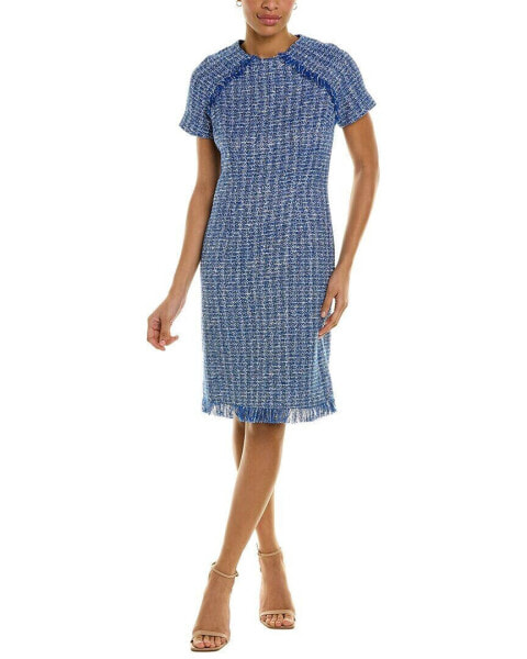 Teri Jon By Rickie Freeman Tweed Sheath Dress Women's Blue 12