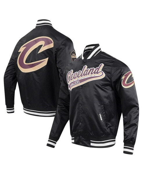 Men's Black Cleveland Cavaliers Script Tail Full-Snap Satin Varsity Jacket