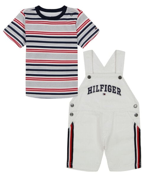 Baby Boys Short Sleeve Striped T-shirt and Signature Shortalls, 2 Piece Set