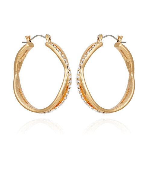 Gold-Tone Clear Glass Stone Embellished Hoop Earrings