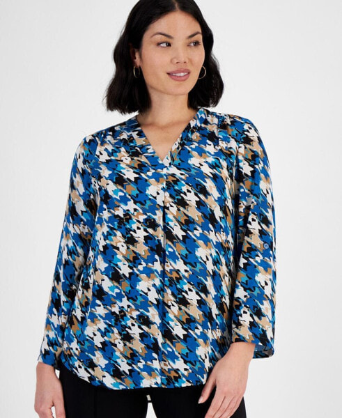 Petite Printed V-Neck Pleat-Front Blouse