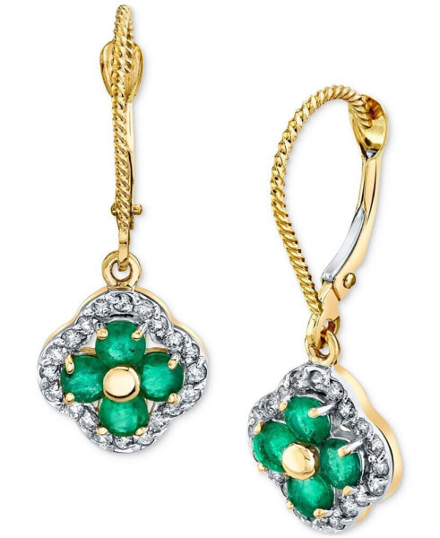 Серьги Macy's Emerald & Diamond Flower