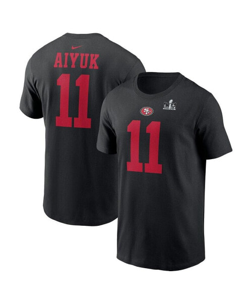 Men's Brandon Aiyuk Black San Francisco 49ers Super Bowl LVIII Patch Player Name and Number T-shirt