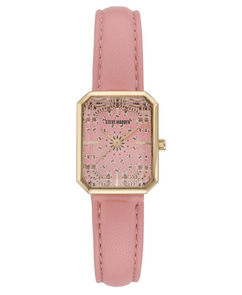 Women's Pink Polyurethane Leather Strap with Stitching Watch, 22X28mm
