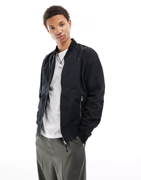 AllSaints Bassett bomber jacket in black