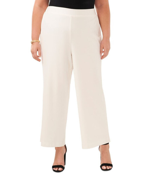 Plus Size Flat Front Elastic Waist Wide-Leg Pants