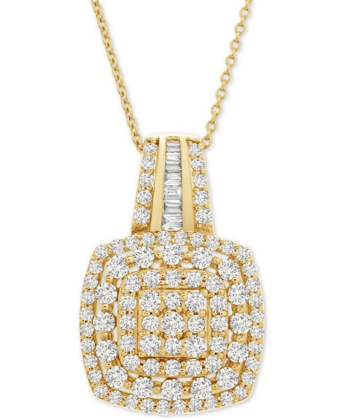 Diamond Cushion Cluster 18" Pendant Necklace (1 ct. t.w.) in 14k Gold, Created for Macy's