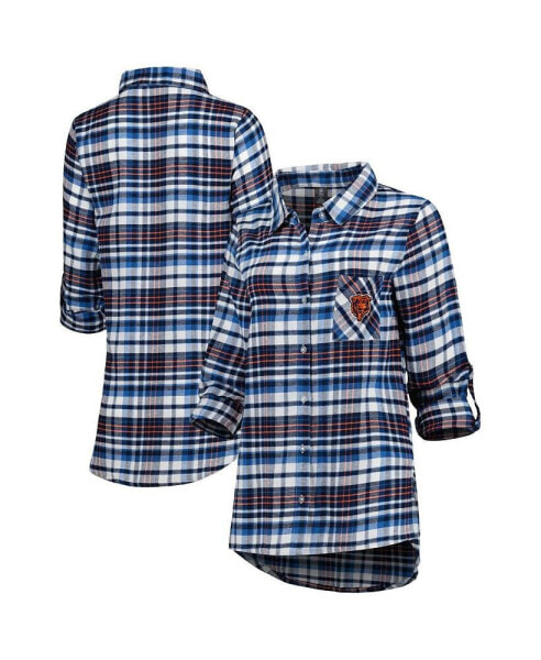 Women's Navy, Orange Chicago Bears Mainstay Flannel Full-Button Long Sleeve Nightshirt