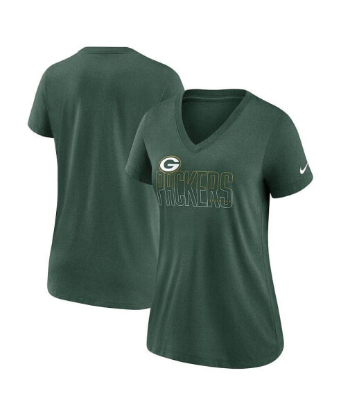 Women's Heathered Green Green Bay Packers Lock Up Tri-Blend V-Neck T-shirt