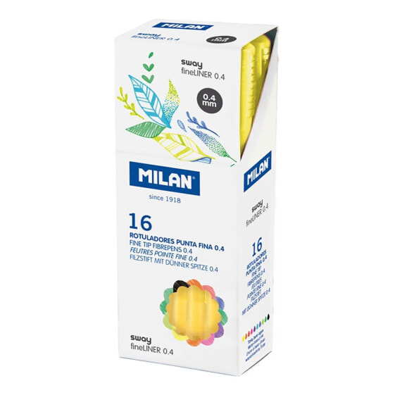 MILAN Box 16 Fine Tip Fibrepens Sway Fineliner 0.4 mm Yellow