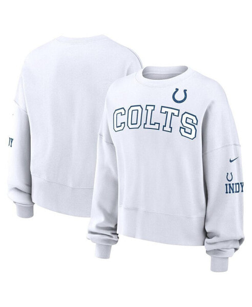 Women's White Indianapolis Colts Oversized Long Sleeve Cropped Sweatshirt