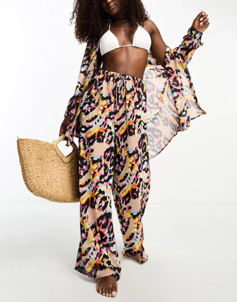 Candypants high waist beach trouser in multi print