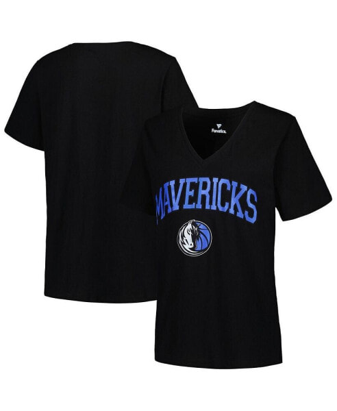 Women's Black Dallas Mavericks Plus Size Arch Over Logo V-Neck T-shirt