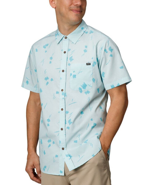 Men's Colton Short Sleeve Button-Front Perforated Printed Shirt