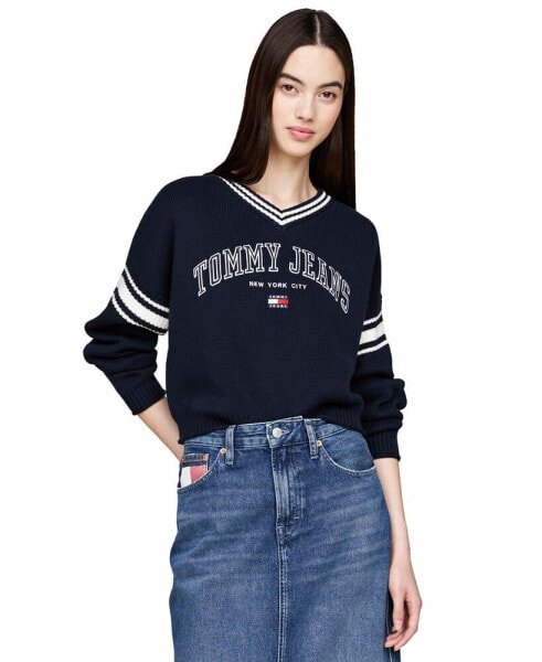 Women's Cotton Cropped Varsity Sweater