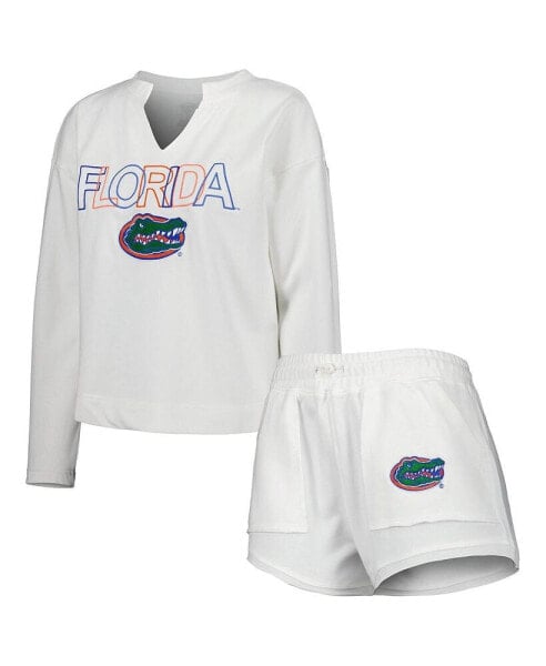 Пижама женская Concepts Sport Florida Gators белая с длинным рукавом и шортами Sunray Notch Neck
