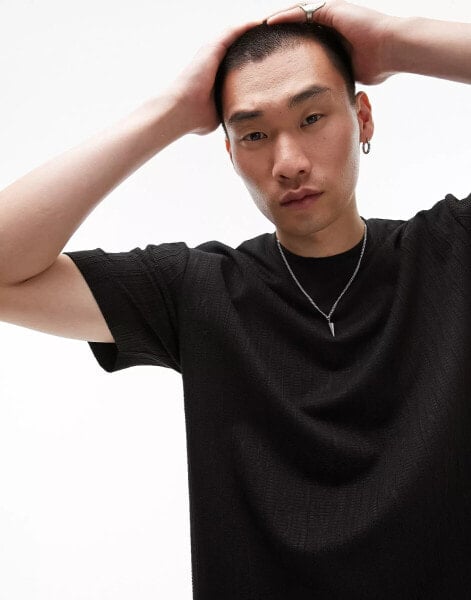 Topman oversized vertical texture tee in black