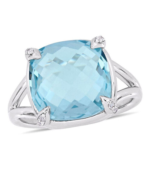 Blue Topaz (9 ct.t.w.) and White Topaz (1/20 ct.t.w.) Split Shank Cocktail Ring in Sterling Silver