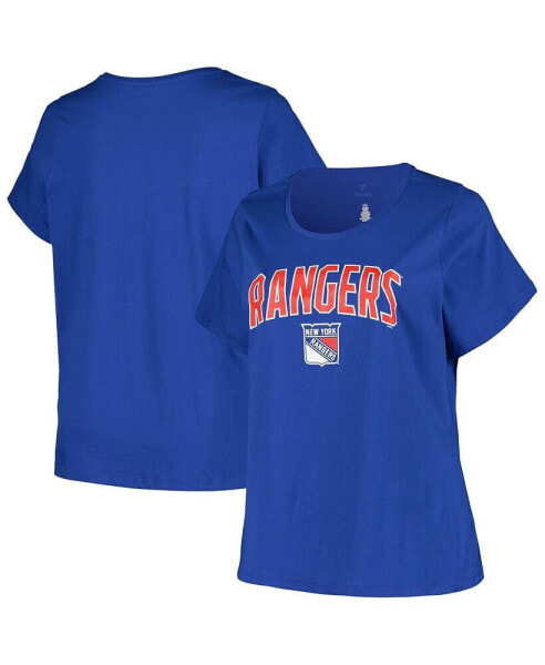 Women's Blue New York Rangers Plus Size Arch Over Logo T-shirt