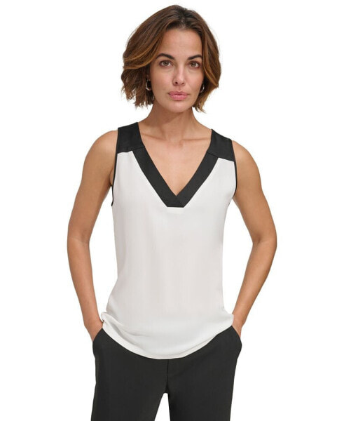 Women's Colorblocked Sleeveless V-Neck Blouse