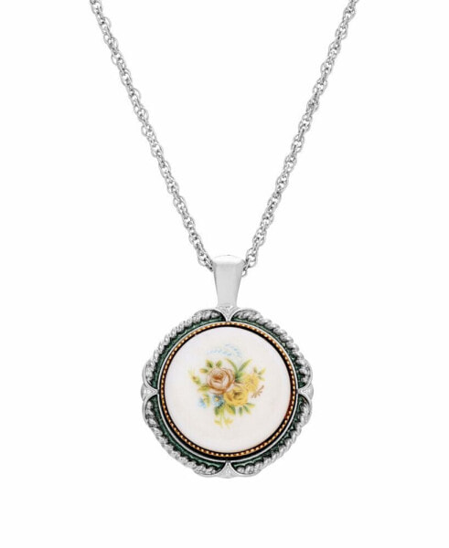 Women's Flower Round Stone Pendant Necklace