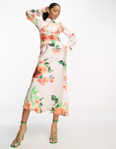 ASOS DESIGN twist high neck bias maxi dress in floral print