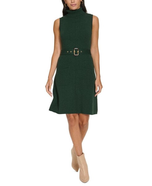 Petite Belted Turtleneck Sweater Dress