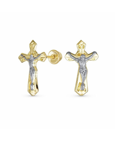 Серьги Bling Jewelry Jesus Crucifix Gold Cross