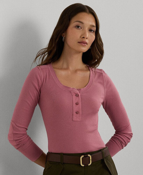 Petite Ribbed Henley Tee